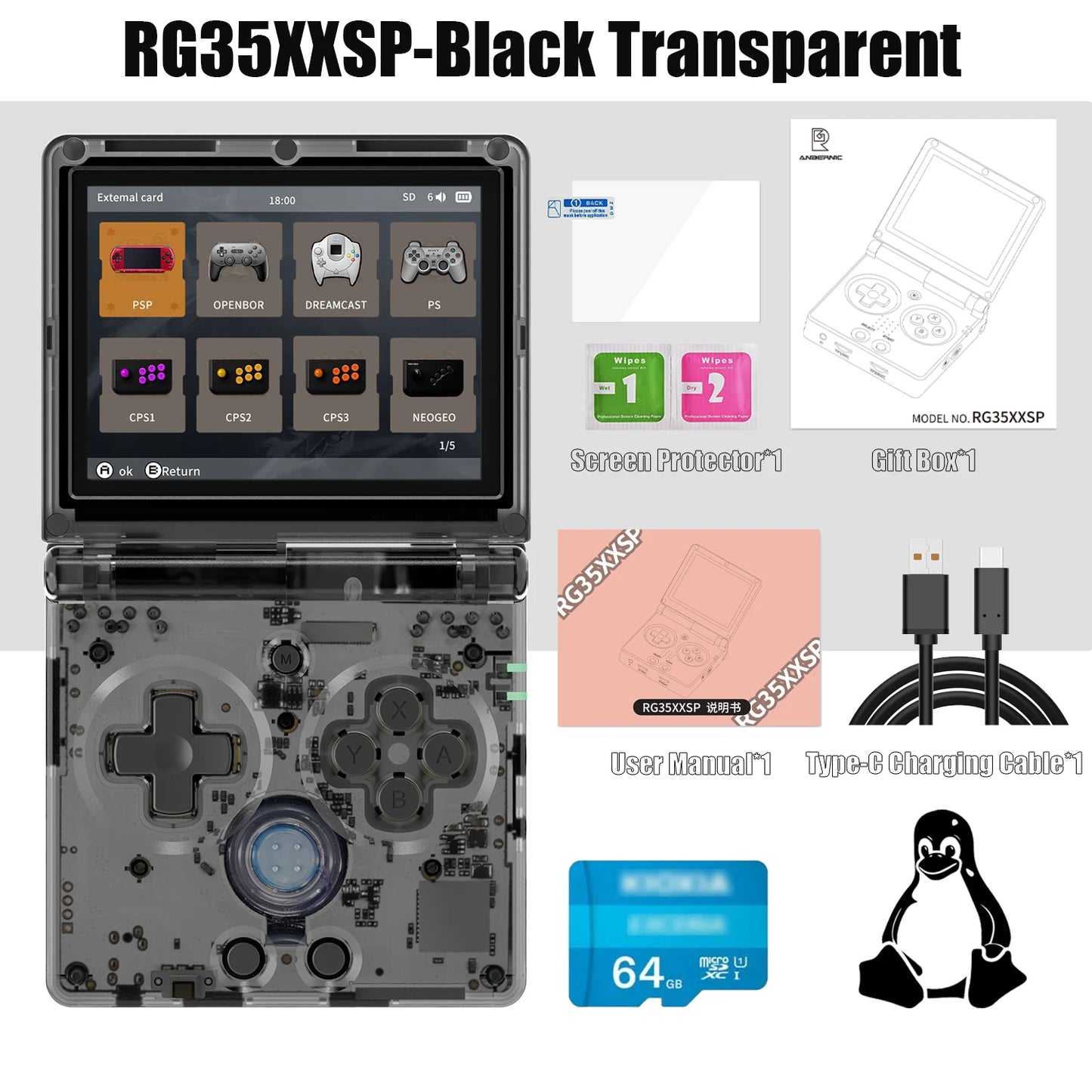 ANBERNIC NEW RG35XXSP Flip Handheld Game Console 3.5 Inch IPS Clamshell Video Gaming Console 64 Bit Linux System 64G Online Play