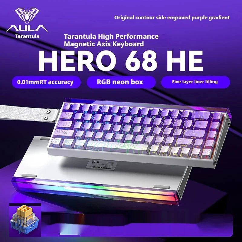AULA New HERO 68HE/ULTRA INSTOCK Magnetic Switch Gaming Keyboard E-sport Custom Mechanical Wired Keyboard Ergonomics Accessories