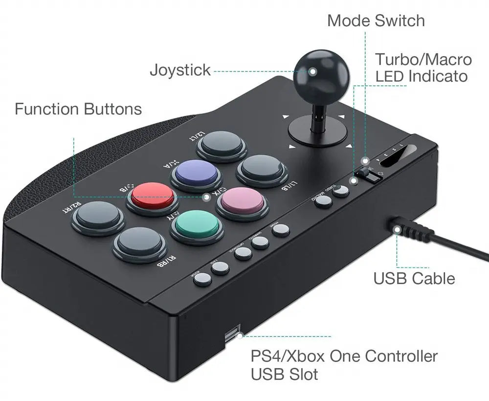 PXN 0082 Wired Game Joystick Arcade Console Street Fighter Controller Gaming Joystick for USB PS3/PS4/Switch/PC/Android TV /XBOX