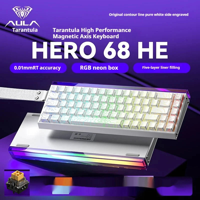 AULA New HERO 68HE/ULTRA INSTOCK Magnetic Switch Gaming Keyboard E-sport Custom Mechanical Wired Keyboard Ergonomics Accessories