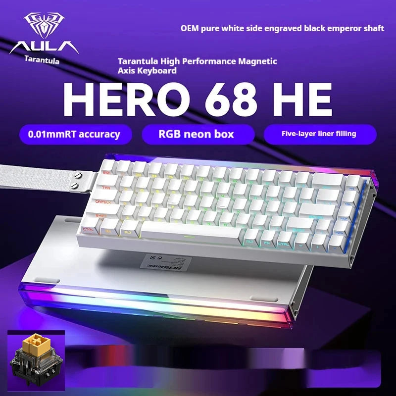 AULA New HERO 68HE/ULTRA INSTOCK Magnetic Switch Gaming Keyboard E-sport Custom Mechanical Wired Keyboard Ergonomics Accessories