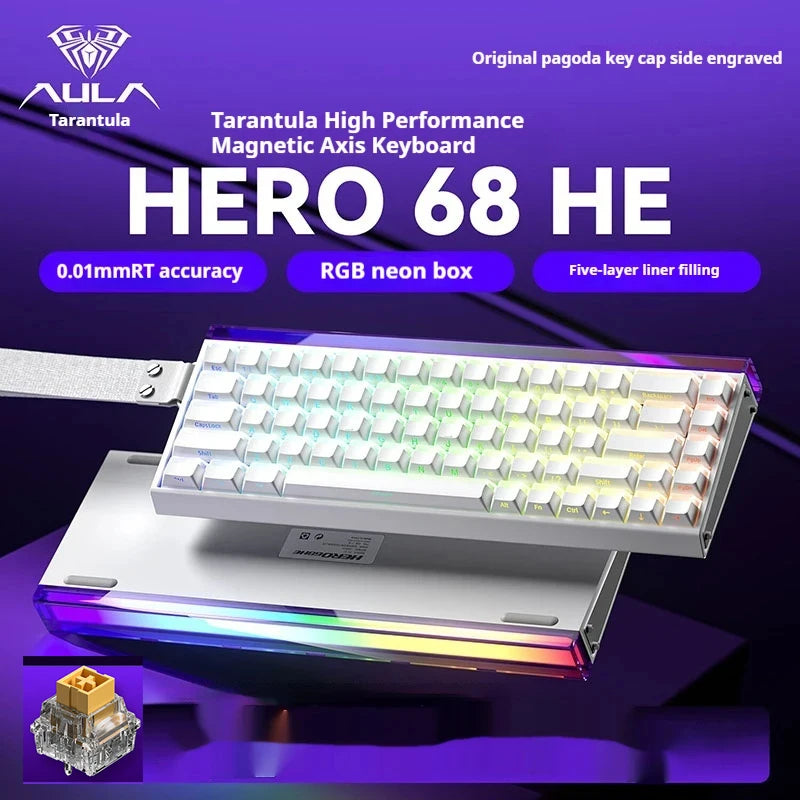 AULA New HERO 68HE/ULTRA INSTOCK Magnetic Switch Gaming Keyboard E-sport Custom Mechanical Wired Keyboard Ergonomics Accessories