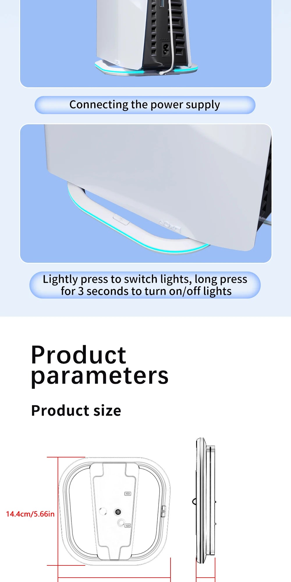 RGB Vertical Stand for PS5,PS5 slim,PS5 pro Console with Anti Slip Pad Disc Digital Versions with 7 LED Lights