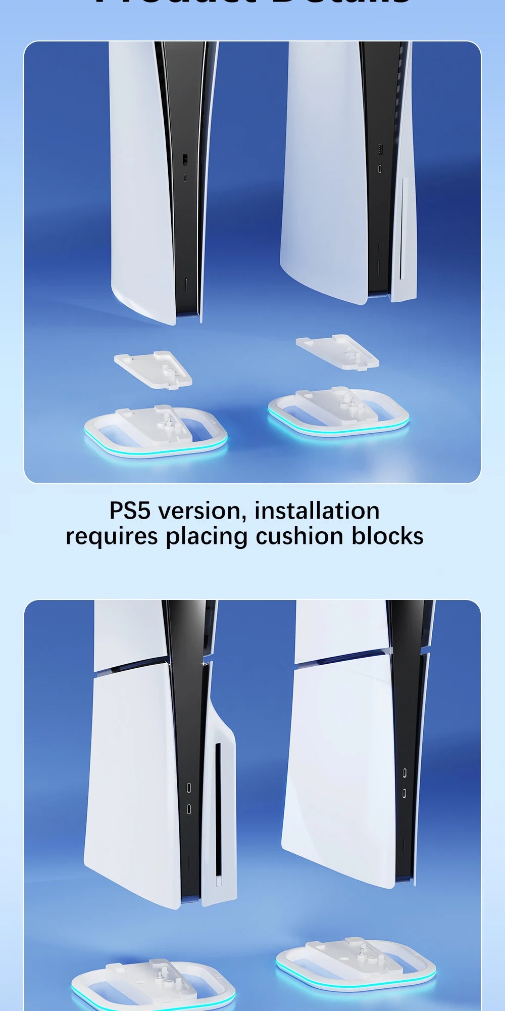 RGB Vertical Stand for PS5,PS5 slim,PS5 pro Console with Anti Slip Pad Disc Digital Versions with 7 LED Lights