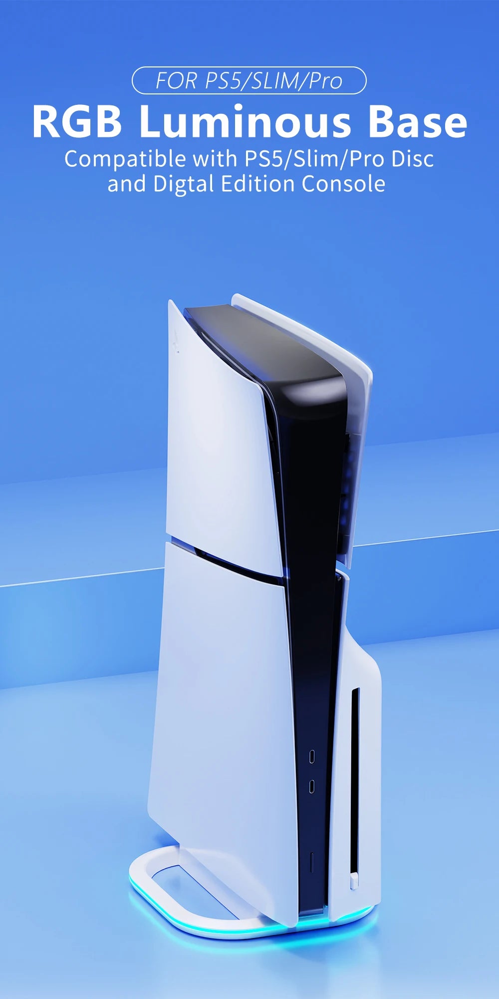 RGB Vertical Stand for PS5,PS5 slim,PS5 pro Console with Anti Slip Pad Disc Digital Versions with 7 LED Lights