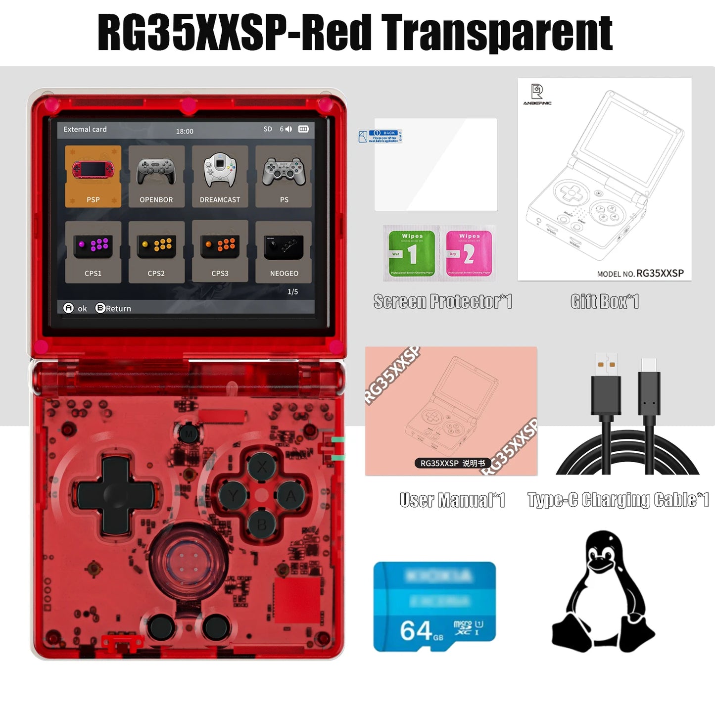ANBERNIC NEW RG35XXSP Flip Handheld Game Console 3.5 Inch IPS Clamshell Video Gaming Console 64 Bit Linux System 64G Online Play