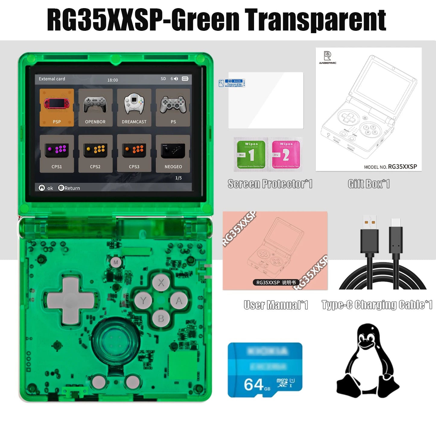 ANBERNIC NEW RG35XXSP Flip Handheld Game Console 3.5 Inch IPS Clamshell Video Gaming Console 64 Bit Linux System 64G Online Play