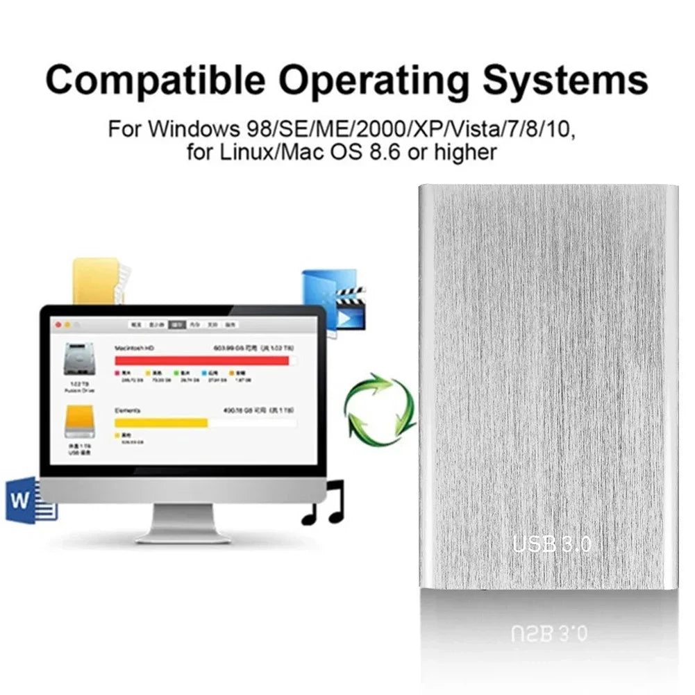 2.5 Inch External Hard Drive USB 3.0 External Hard Disk 1TB Metal Plug and Play for PC Laptop Desktop