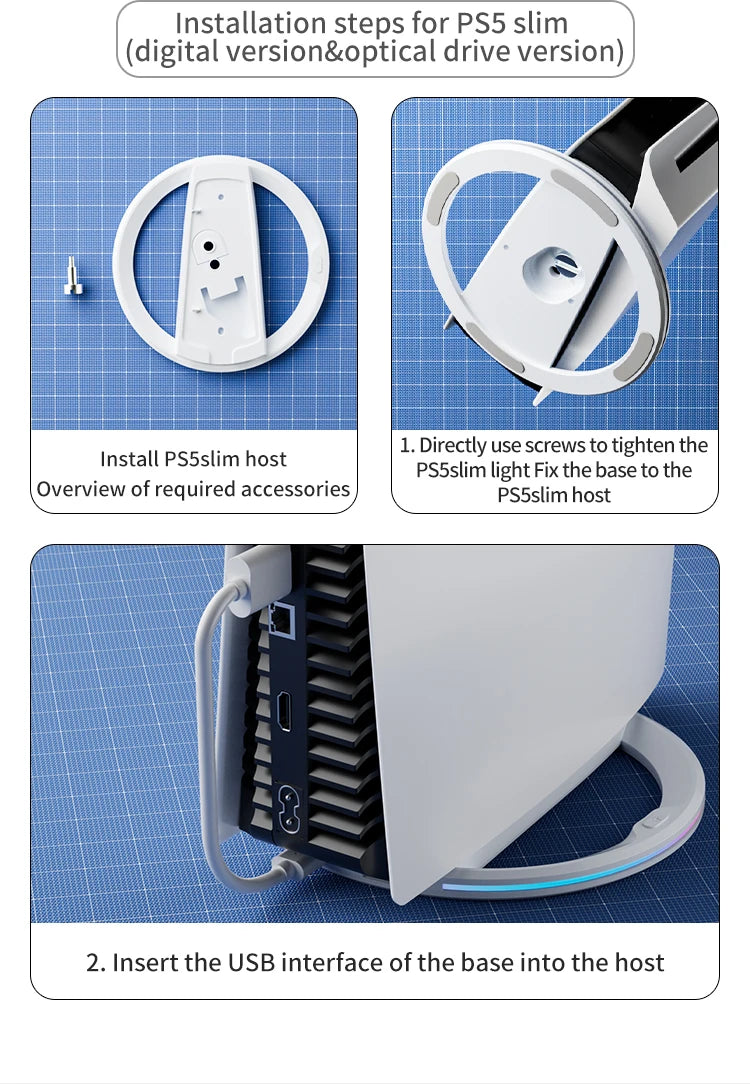 Aolion RGB Vertical Stand For PS5 Slim Game Console Anti-Slip Stable LED Cooling Base Stand For PS5 Pro Host Gaming Accessories