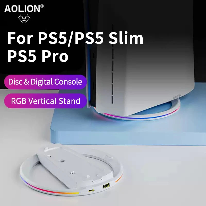 Aolion RGB Vertical Stand For PS5 Slim Game Console Anti-Slip Stable LED Cooling Base Stand For PS5 Pro Host Gaming Accessories