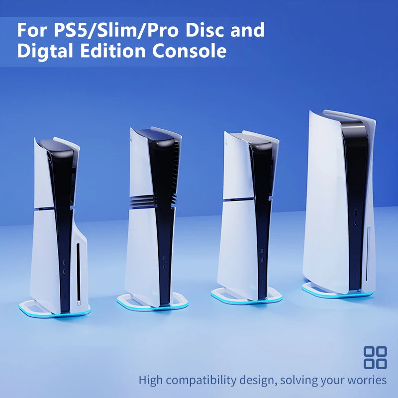 RGB Vertical Stand for PS5,PS5 slim,PS5 pro Console with Anti Slip Pad Disc Digital Versions with 7 LED Lights