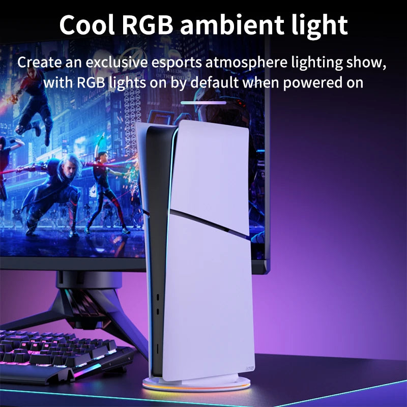 Aolion RGB Vertical Stand For PS5 Slim Game Console Anti-Slip Stable LED Cooling Base Stand For PS5 Pro Host Gaming Accessories