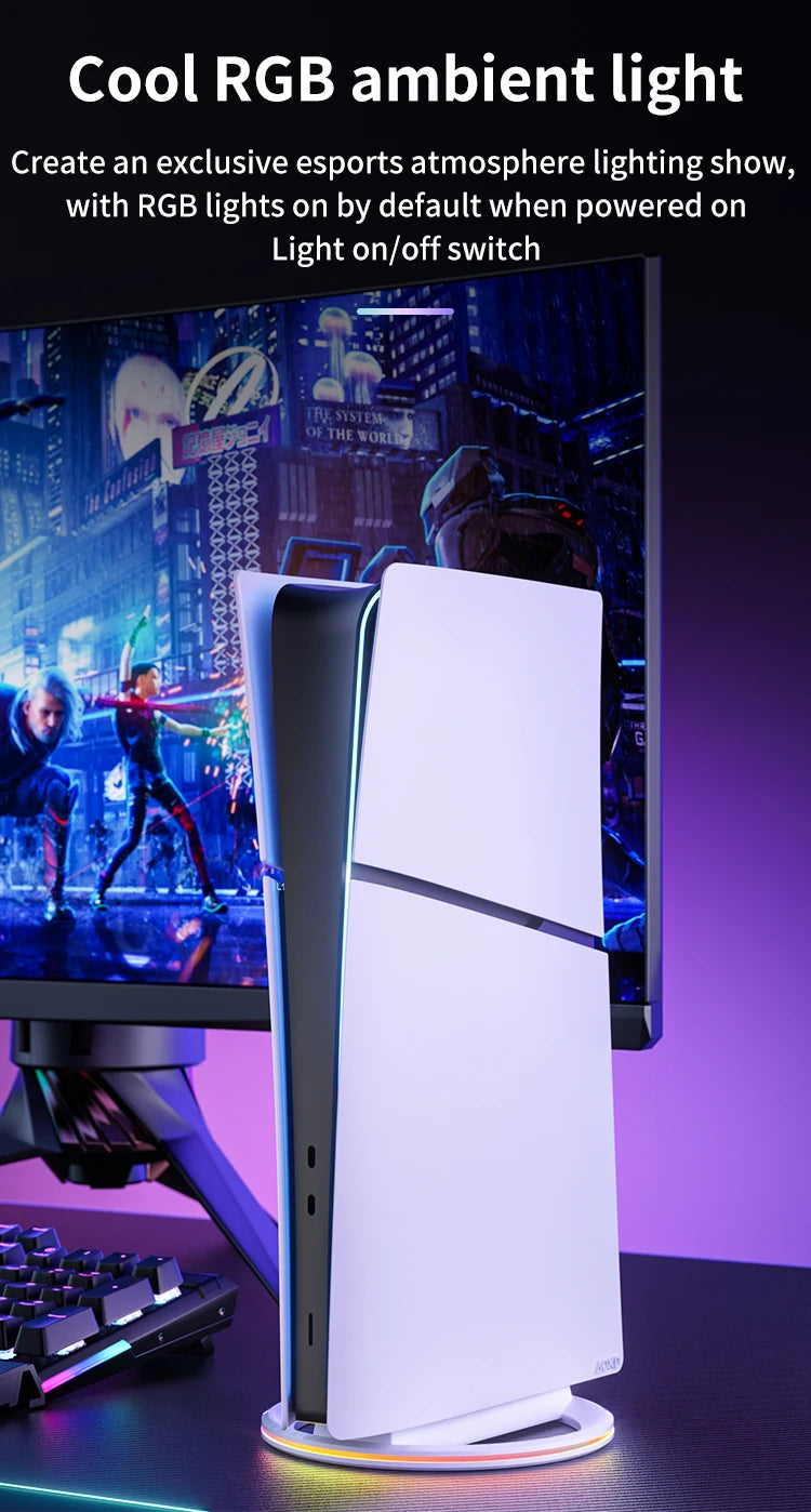 Aolion RGB Vertical Stand For PS5 Slim Game Console Anti-Slip Stable LED Cooling Base Stand For PS5 Pro Host Gaming Accessories