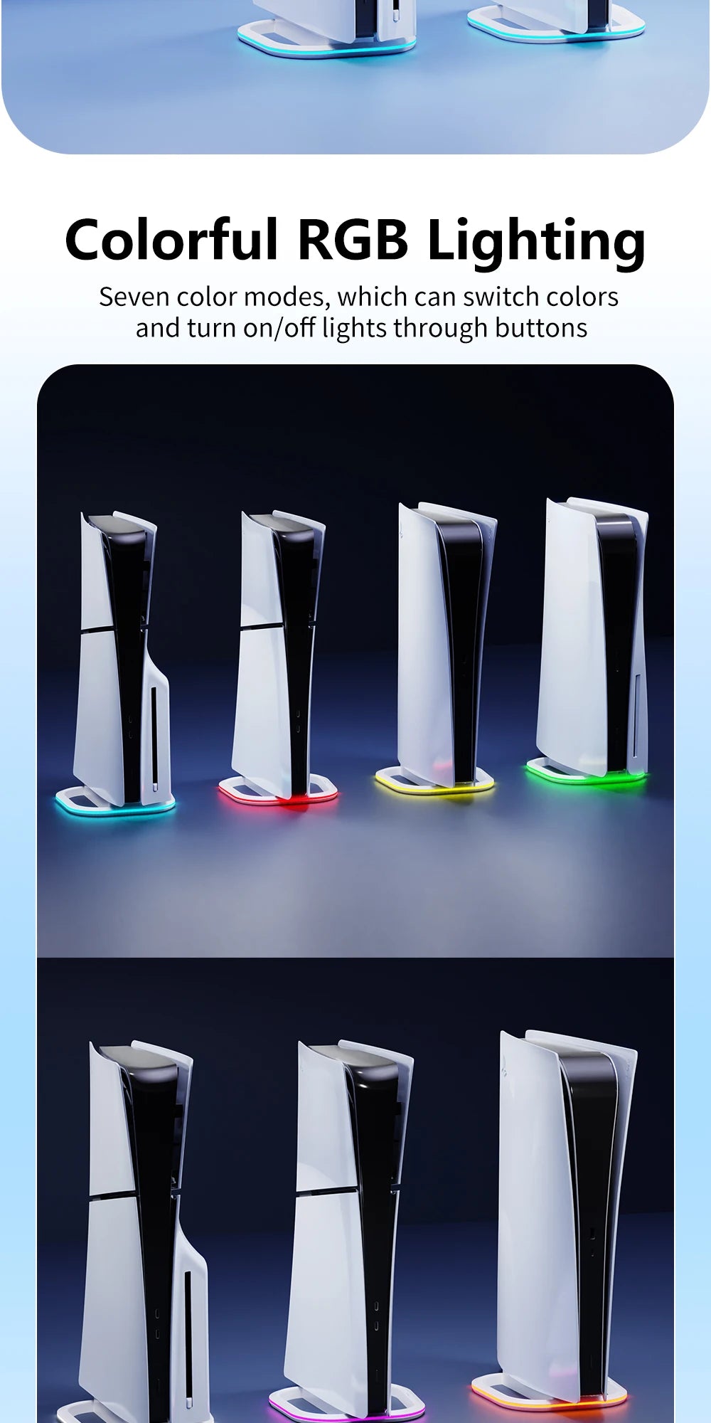 RGB Vertical Stand for PS5,PS5 slim,PS5 pro Console with Anti Slip Pad Disc Digital Versions with 7 LED Lights